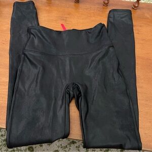 NWOT Spanx Faux Leather Metallic Style Black Leggings Women’s Sz S